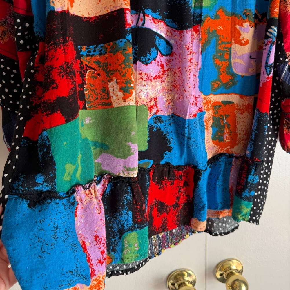 Embroidered Floral Black Polka-Dot Tie-Front Tunic - Picture 9 of 10